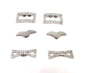 3 PAIRS OF VINATGE CRYSTAL SHOE CLIPS - SQUARE, BOW, & DECO DESIGN-SILVER PLATE - Picture 1 of 5
