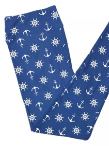 LulaRoe OS United & Strong Anchors & Wheels Leggings - White/Blue - NWOT - Picture 1 of 4