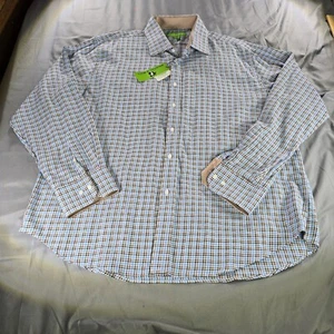 Bristol & Bull Shirt Mens 2XL Blue Brown Plaid Flip Cuff Button Down Career - Picture 1 of 12