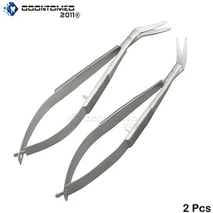 Set Of 2 Katzin Corneal Transplant Scissors 4" Strong Curved Right,Curved Left - Picture 1 of 3