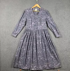Vintage LAURA ASHLEY Dress Womens UK 16 Purple Floral Midi Long Sleeve 80s - Picture 1 of 10