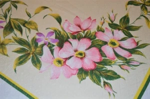 GRAND BODACIOUS SPRING GARDEN BLOOMS & LILY VINES! VTG GERMAN PRINT TABLECLOTH - Picture 1 of 12