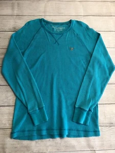 American Eagle Waffle Knit T Shirt Mens Large Bright Blue Base Layer Thermal Tee - Picture 1 of 3