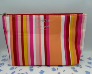 Kate Spade x Clinique Peach & Pink Stripes Design Make Up | Cosmetic Bag. New - Picture 1 of 6