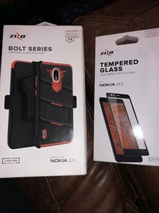 Nokia 3.1 C Red Case Zizo Bolt Series W/ Kickstand Screen Protector Holster + - Picture 1 of 6