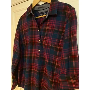Tommy Hilfiger Plaid Flannel Shirt Roll-Tab Sleeve 100% Cotton XL Soft Classic - Picture 1 of 6