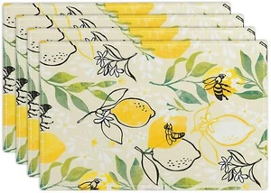Lemon Table Placemats Farm Food Bee Animal Flower Placemat Set Farmhouse Kitc... - Picture 1 of 8