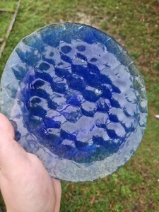 Danny Kalderon Hand Made In Israeli Art Glas Blau Gold Matt Teller 19,5 cm  - Bild 1 von 4