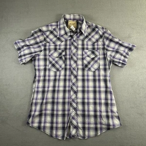 Wrangler Hemd Herren Large lila kariert metallic gestreift Kurzarm Perlen Druckknopf - Bild 1 von 5