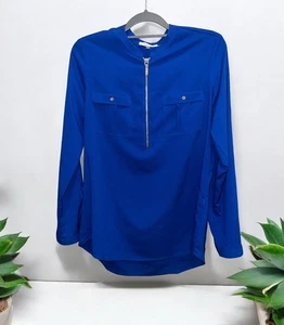 Calvin Klein Women’s Long Sleeve Blue Blouse Size Medium Career Belted - Picture 1 of 5