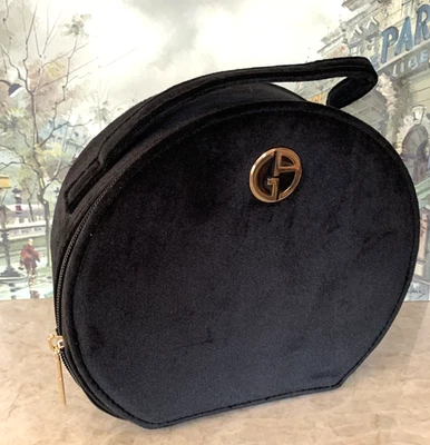 NUEVO GIORGIO ARMANI Belleza Redondo Negro Terciopelo Bolsa de Maquillaje Estuche Bolsa de Viaje 8"x3" Foto 1 de 4