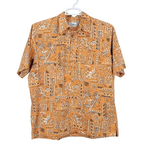 Camisa REYN SPOONER Vintage Para Hombre L Naranja Estampado Reverso Hawaiano AOP Popover - Imagen 1 de 11
