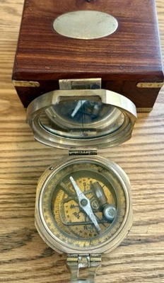 Vintage STANLEY LONDON Natural Sine Brass Compass + Wooden Box w/ Brass Trim - Image 1 of 4