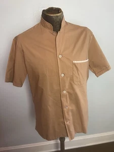 Vintage Mens 1960s 60s Two Toned Short Sleeve Shirt Fawn and Cream M - Picture 1 of 8