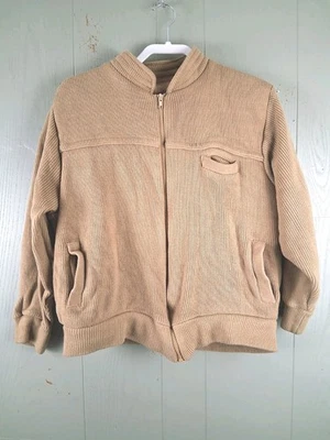 Vintage 60s Montgomery Ward Tan Grandpa Sweater Mens L Full Zip Sherpa Lined - Image 1 of 4
