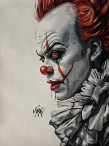original poster portrait of Pennywise clown (It), acrylic, paper, handmade - Picture 1 of 4