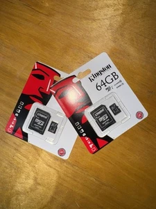 2 Kingston 64GB Micro SD Memory Card 64GB SDHC Class 10 UHS-I TF with SD Adapter - Picture 1 of 5