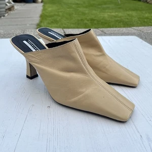 Y2K Topshop Tacones Mules Amarillo Crema Cuero Suave Puntera Cuadrada Reino Unido Talla 6 - Imagen 1 de 18