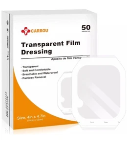 Transparent Film Dressing,4" x 4.75" Pack of 50 Waterproof Wound Bandage Adhe... - Picture 1 of 10