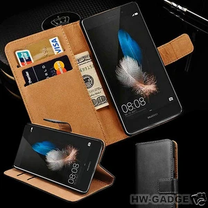 Genuine Real Leather Slim Flip Wallet Case Cover For Huawei Mobile Phones - Picture 1 of 2