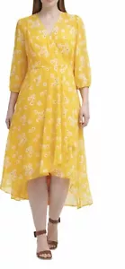 CALVIN KLEIN Womens Yellow Hem Back Lined 3/4 Sleeve High LowDress Plus 22W NWOT - Picture 1 of 12