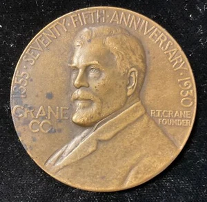 1930 Crane Company Vintage Bronze Medal 60mm 75th Anniversary 1855-1930 - Picture 1 of 3