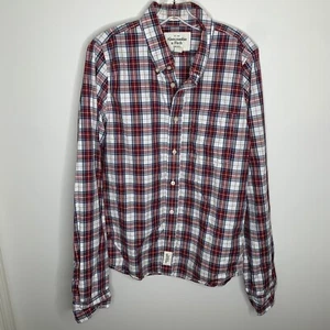 Abercrombie & Fitch Muscle Mens XL Red/White Plaid Long Sleeve Button Up Shirt - Picture 1 of 8