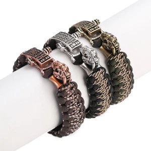 Charm Men's Vintage Paved Skull Hook Braided Nylon Rope Paracord Bracelet Gift - Picture 1 of 26