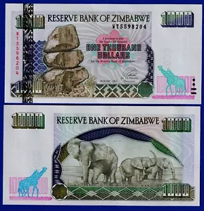 ZIMBABWE $1000 (2003), P-12b, UNC BANKNOTE - CHIREMBA ROCK / ELEPHANTS - Picture 1 of 1