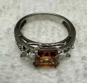 Sterling Silver 925 Ring w Brown Gemstone and diamonds SIze 7 - Picture 1 of 9