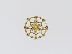 Broche/pin/colgante de perlas semilla de oro amarillo de 14 K década de 1920 - Imagen 1 de 5
