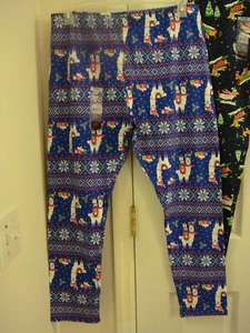 No Boundarie XMAS Damen-Leggings elastischer Bund Stretch blau Lama Größe 2X NEU - Bild 1 von 4