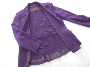Top und Blazer, Gr. 42, Maße siehe Fotos, Lila/Violett/Glitzer/Perlen/Pailletten - Bild 1 von 23