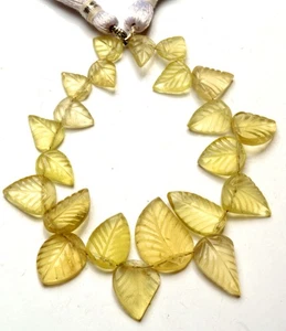 Natürlicher Zitronenquarz Edelstein 9 bis 20 mm Größe Geschnitzt Blattform Perlen 7,5 Zoll Strang - Bild 1 von 7