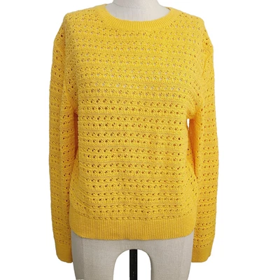 NEW Banana Republic Factory Sweater M Yellow Crocheted Open Knit Pullover - Image 1 of 4