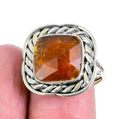 Шикарное кольцо из стерлингового серебра 925 пробы с натуральным оранжевым кианитом ювелирное изделие размер 7,5 - Изображение 1 из 4