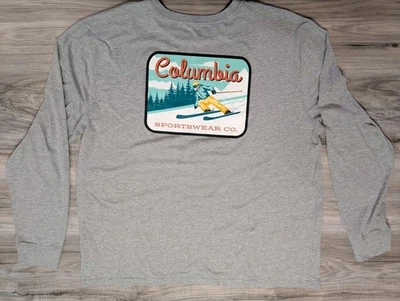 Camisa masculina Columbia Sportswear manga longa cinza tamanho 2XL gráfico de esqui - Imagem 1 de 4