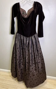 VTG Jessica McClintock Dress 10 Formal Sweetheart Velvet Taffeta Brown Ball Gown - Picture 1 of 9