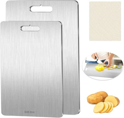 2 Pezzi Tagliere in Acciaio Inossidabile, Tagliere in Titanio per Cucina, Taglie - Immagine 1 di 4