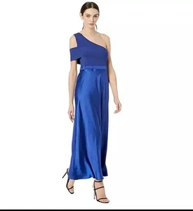 Vestido Ted Baker Ivena Asimétrico Tejido Corpiño Falda Satinada Azul Talla 4 NUEVO CON ETIQUETAS LEER - Imagen 1 de 3