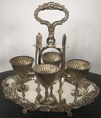 Antigua jarra de huevos EPNS con 4 tazas de huevos y 4 cucharas  Foto 1 de 4