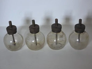 Set of 4 Vintage Vacuum Oil Co. Glass Oil Dispensers with Brass Metal Inserts - Picture 1 of 23
