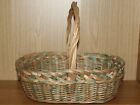 Oval Natural & Green Wicker Basket Woven Rattan Easter Harvest Bread Berries