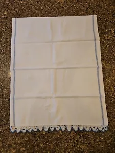 White Flour Sack Table Runner Dresser Scarf blue trim Vintage 16.5 x42 - Picture 1 of 5