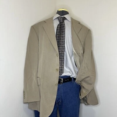 Oscar De La Renta Hombres Abrigo Deportivo Blazer Traje Chaqueta 44R 48" Beige Tostado 3 Botones* Foto 1 de 4