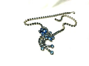 Vintage Sky Blue Rhinestone Accent Choker Necklace w Fish Hook Closure - Picture 1 of 5