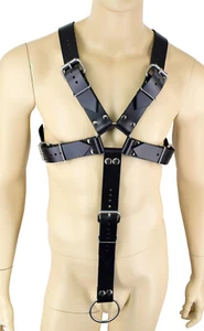 Leather Bondage X-Harness with Cock Ring Attachment by Axovus - Picture 1 of 4