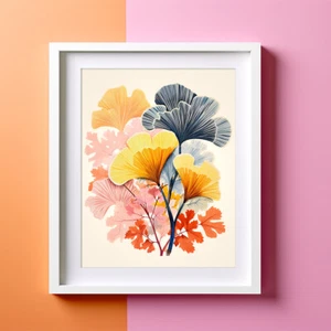 Colourful Ginkgo Autumn Leaves Print, Autumnal Abstract Art, Fall Decor - Picture 1 of 5