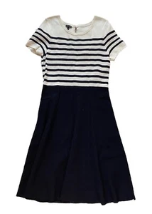 Talbots Dress Striped Knit Black White Striped A-Line Swing Large  - Picture 1 of 9