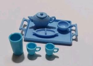 Vintage Mattel 1983 Barbie Blue Tray And Miscellaneous Dishes Lot - Picture 1 of 6